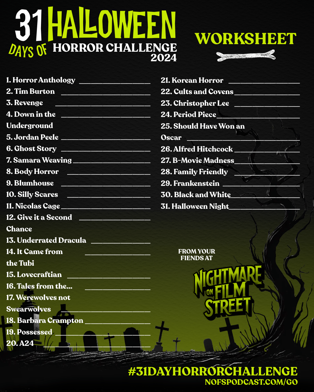 Join the Ultimate Halloween Movie Marathon with the #31DayHorrorChallenge from Nightmare on Film Street 2024